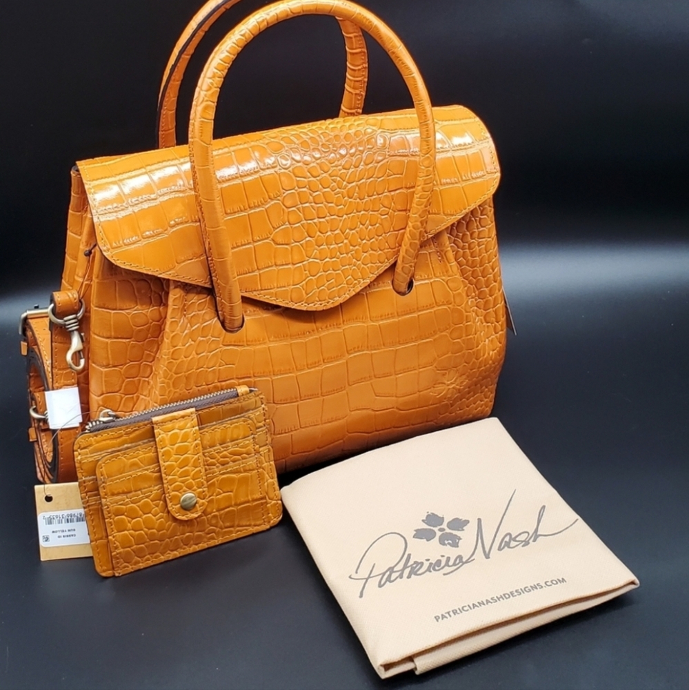 Patricia Nash Notley Satchel Bag and Cassis Card Case Wallet